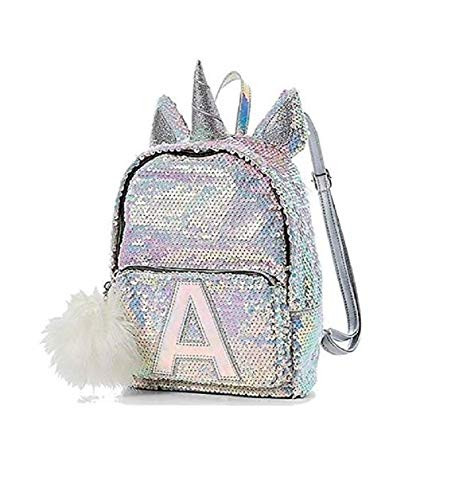 Justice Flip Sequin Mini Small Backpack Bleach White Unicorn Initial (Letter D)