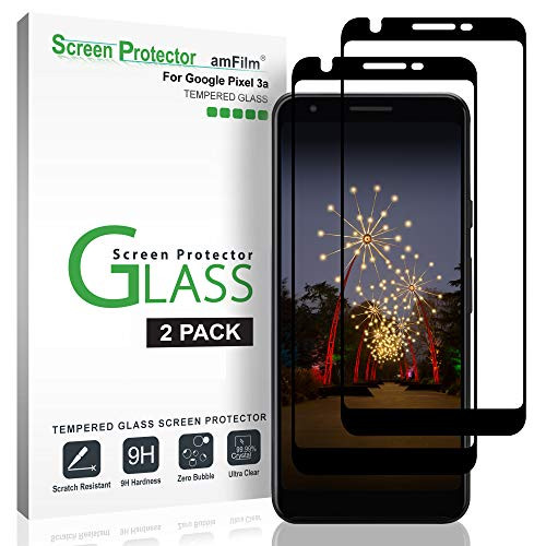 amFilm Glass Screen Protector for Google Pixel 3a (2 Pack), Full Screen Coverage, 3D Curved, Dot Matrix Tempered Glass Screen Protector for Google Pixel 3a (2019)