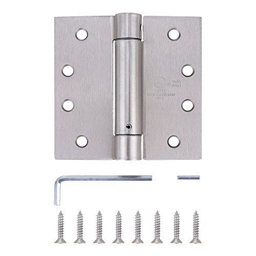 Pack of 3 - Residential Spring Hinge Door Hinge - 4 Inch - Satin Nickel Finish - Squared Corners - by Dependable Direct