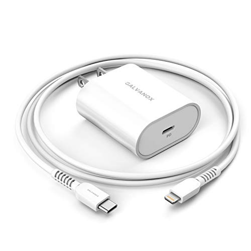 Galvanox Fast iPhone Charger - MFi Apple Certified USB C to Lightning Cable with PD Wall Plug (18W) Quick Charging Power Delivery Adapter for iPhone 8,8 Plus/X, Xs Max/Xr