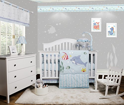 GEENNY OptimaBaby Ocean Sea Dolphin 6 Piece Baby Nursery Crib Bedding Set