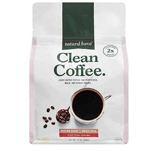 New! Clean Coffee, Crafted for Health and Purity, Tested for Mold & Toxins - Premium Whole Bean Medium Roast from Specialty Grade Organic Coffee *High in CLA Antioxidants* by Natural Force, 12 Ounce