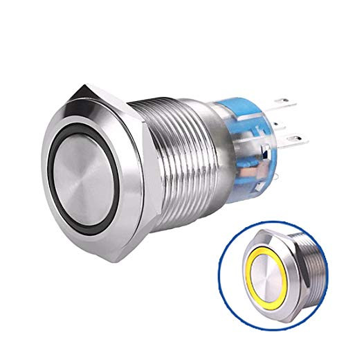 WerFamily Angel Eye Yellow LED 19mm Stainless Steel Round Metal Momentary Type Push Button Switch 1NO 1NC ON/OFF