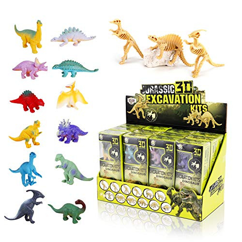Liberty Imports 12 Pack Dinosaurs Assortment Skeleton 3D Dino Fossil Excavation Science Kits for Party Favors (Set of 12)