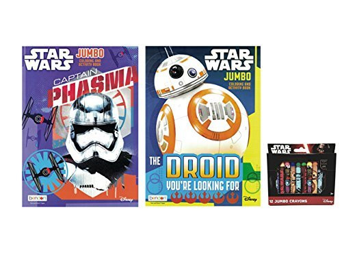 Disney Star Wars Jumbo Coloring and Activity Books (Set of 2 - 96 Pages each) with Star Wars Jumbo Crayons 12ct