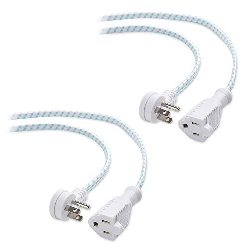 Cable Matters 2 Pack Low Profile Power Cord/Right Angle Power Extension Cord with Braided Cable Jacket in White (NEMA 5-15P to NEMA 5-15R) - 3 Feet