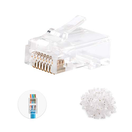 Cable Matters 100 Pack Cat 6 Pass Through RJ45 Modular Plugs for Solid or Stranded UTP Cable / Cat6 Pass Through Connectors