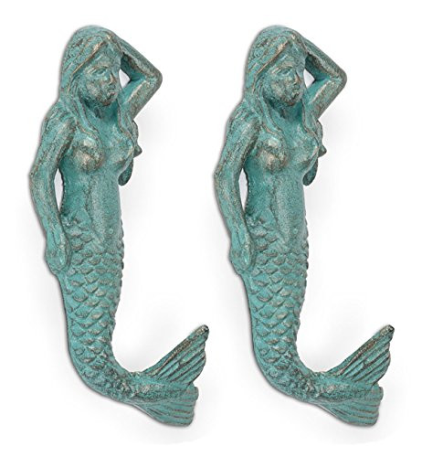 Abbott - Rustic Mermaid Wall Hook - Verdigris - Set 2