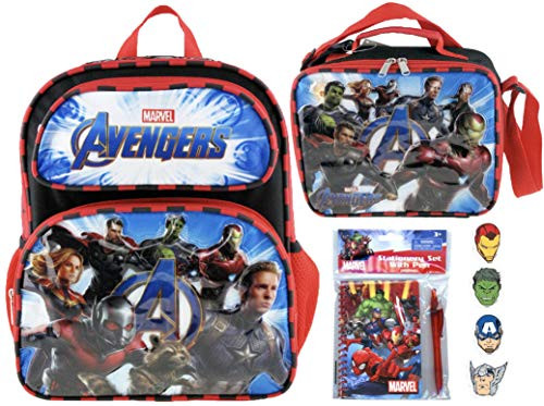 Marvel Avengers Endgame 16" Backpack and Insulated Lunch Box Plus Eraser 4 Pack and Notebook with Pen