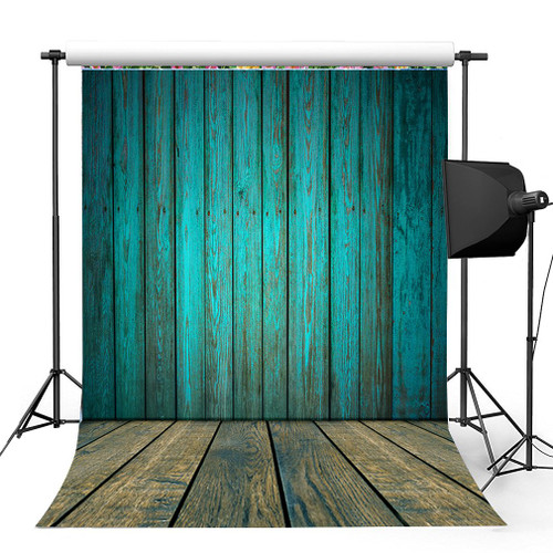 Kooer 5x7ft Dark Cyan Wood Floor Photography Backdrops Wooden Style Wall Photography Backgrounds Photo Studio Prop Baby Children Family Photoshoot Backdrop Customized Various Size