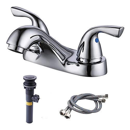 KES LEAD-FREE BRASS Two Handle Bathroom Faucet with Drain Assembly Lavatory Vanity Sink Faucet 4-Inch Centerset, Polished Chrome, L4106A1LF-CH