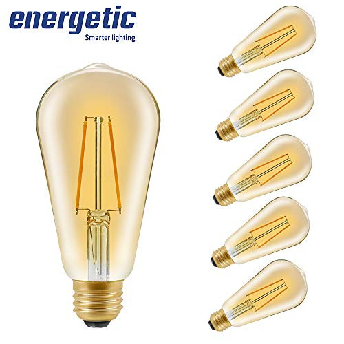 Dimmable LED Edison Light Bulbs, 40 Watt Equivalent, 2200K Warm White (Amber Gold Glass), Squirrel Cage Filament Vintage Light Bulb,ST19, E26 Base, UL Listed, 6 Pack