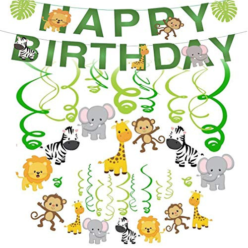 MandoPon Jungle Animal Party Supplies Set-Animal Themed Party Hanging Swirl Decorations with Happy Birthday Banner for Forest Themed Party Baby Shower Birthday Party Decor MandoPon Jungle Animal Party Supplies Set-Animal Themed Party Hanging Swirl Decorations with Happy Birthday Banner for Forest Themed Party Baby Shower Birthday Party Decor