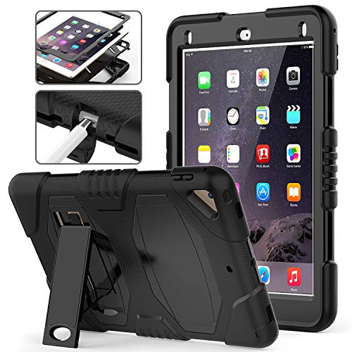 Case for iPad 9.7 2018/2017,Three Layer Full Body Rugged Protective Case with Kickstand for iPad 9.7 5th/6th Generation A1893/A1954/A1822/A1823(Black)