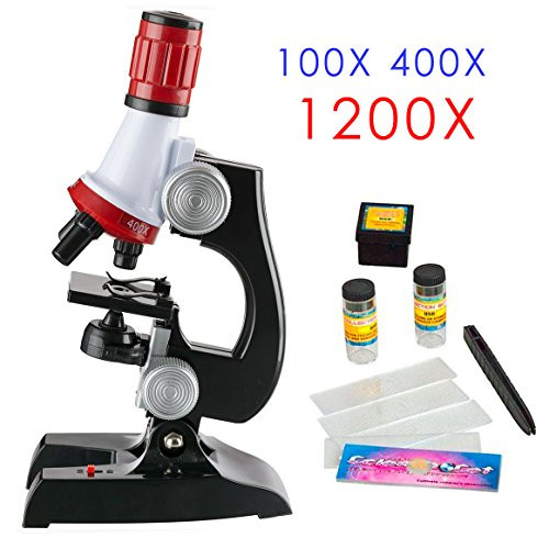 Kids Microscope Science kit with Slides Educational Beginner Microscopes Kit with LED 100X 400X and 1200X Magnification for kids Students (Microscope)