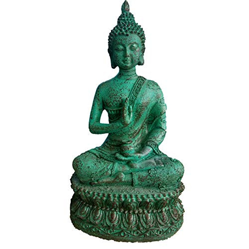 KoHuiJoo Buddha Statue for Meditation, 6" Tall Small Home Decor Thai Sitting Shakyamuni Buda Statues Resin with Bronze Finish (Blue)