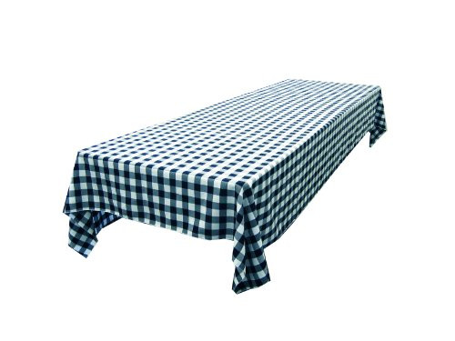 LA Linen Polyester Gingham Checkered Rectangular Tablecloth, White/Navy, 60" x 84"