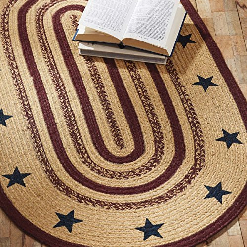 Americana Primitive Flooring - Potomac Tan Stenciled Stars Oval Jute Rug, 1'8" x 2'6" Americana Primitive Flooring - Potomac Tan Stenciled Stars Oval Jute Rug, 1'8" x 2'6"