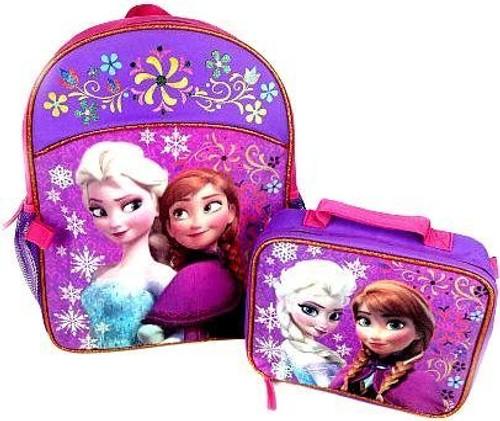 Disney Frozen Backpack with Matching Lunchbox Set Featuring Anna and Elsa