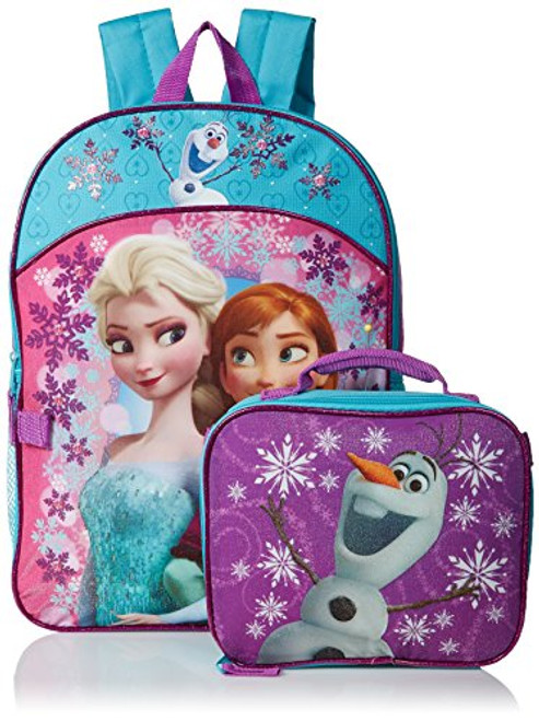 Disney Girls' Frozen Elsa, Ana Backpack with Lunch Kit, Purple/Blue