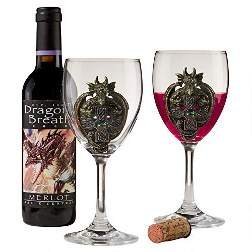 Design Toscano The The Order of The Celtic Dragon Glass Goblets, Full Color