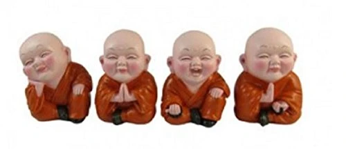 DWK Keep Calm Happy Smiling Buddha Miniature Figurine Set of 4 Buddhism Mini New