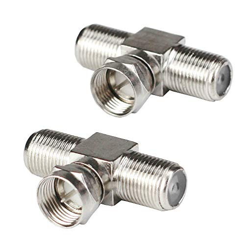 F-Type RG6 Coax Cable Splitter Combiner Adapter Connecter for TV Video Antenna Cable Satellite (2 Pack, 3-Way F-Type Male to 2 Female)