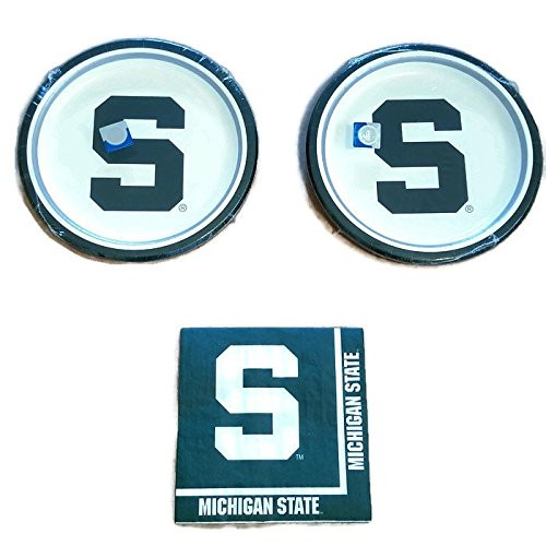 Michigan State University Spartans Party Bundle 9' Plates (16) Lunch Napkins (20)