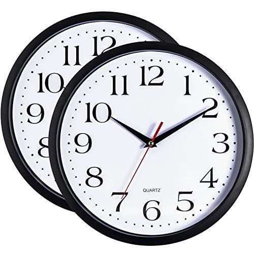 Bernhard Products Black Wall Clocks, 2 Pack Silent Non Ticking - 12 Inch Quality Quartz Battery Operated Round Easy to Read Home/Office/School Clock Sweep Movement(12 Inch - 2 Pack) Bernhard Products Black Wall Clocks, 2 Pack Silent Non Ticking - 12 Inch Quality Quartz Battery Operated Round Easy to Read Home/Office/School Clock Sweep Movement(12 Inch - 2 Pack)