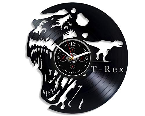 Kovides T-Rex Gift New Year Gift Tyrannosaurus Wall Clock 12 Inch Animal Wall Clock Dinosaur Wall Clock Vintage Vinyl Record Retro Wall Clock T-Rex Clock Tyrannosaurus Art Birthday Gift
