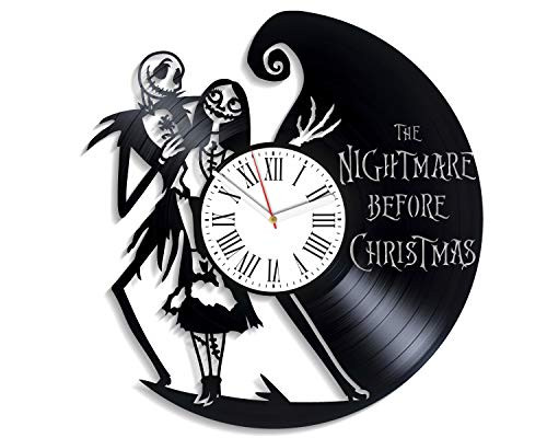 Kovides New Year Gifts Love Wall Art Jack and Sally Skellington Vintage Vinyl Record Clock Large Nightmare Before for Kids NBC Cartoon Disney Wall Clock Handmade Decor for Nursery