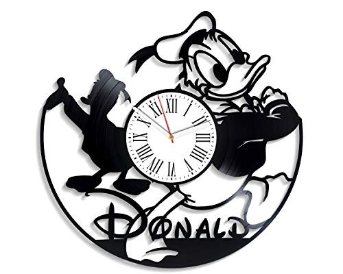 Kovides Disney Cartoon Donald New Year Gifts for Boys Girls Vintage Vinyl Record Clock Large Donald Duck Wall Clock Handmade Decor for Nursery Original Clock for Kids