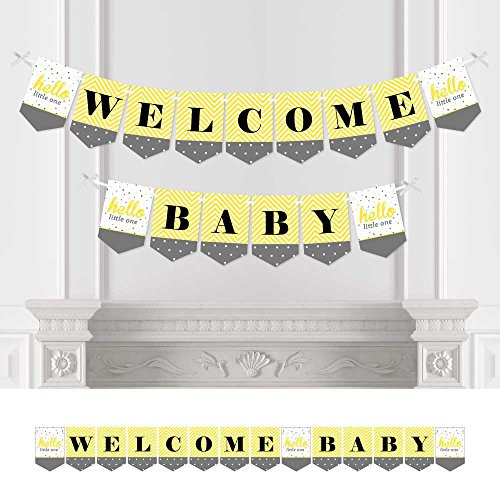 Big Dot of Happiness Hello Little One - Yellow and Gray - Neutral Baby Shower Bunting Banner - Yellow Party Decorations - Welcome Baby
