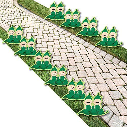 Big Dot of Happiness Twins Two Peas in a Pod - Lawn Decorations - Outdoor Baby Shower or Birthday Party Yard Decorations - 10 Piece