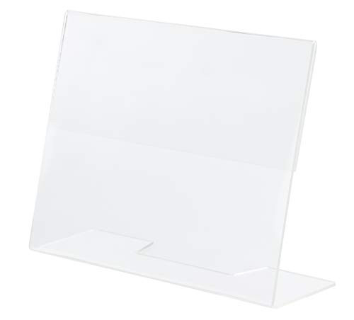 Slanted Sign Holder - 6-Pack 5 x 7 Inches Clear Plastic Desktop Picture Frame, Acrylic Ad Frame, Horizontal Slant Back Menu Holder, for Photos, Brochures, Restaurants, Cafes, Bars, Exhibition Booths