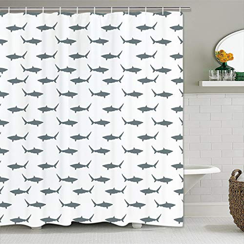 Krelymics Sharks Shower Curtain with 12 Hooks, Sea Animals Creatures Shower Curtain Durable Waterproof Shower Curtain for Bathroom