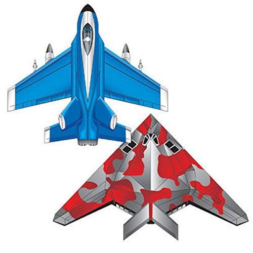MicroKite 2 Pack, set of 2 Mini Mylar Kites, Fighter Jet and Stealth