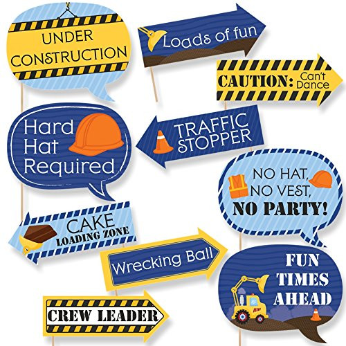 Funny Construction Truck - Baby Shower or Birthday Party Photo Booth Props Kit - 10 Piece