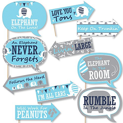 Funny Blue Elephant - Boy Baby Shower or Birthday Party Photo Booth Props Kit - 10 Piece