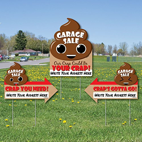 Funny Garage Sale - Our Crap Could Be Your Crap Sign - Garage Sale Signs for Yard with Stakes - Set of 3