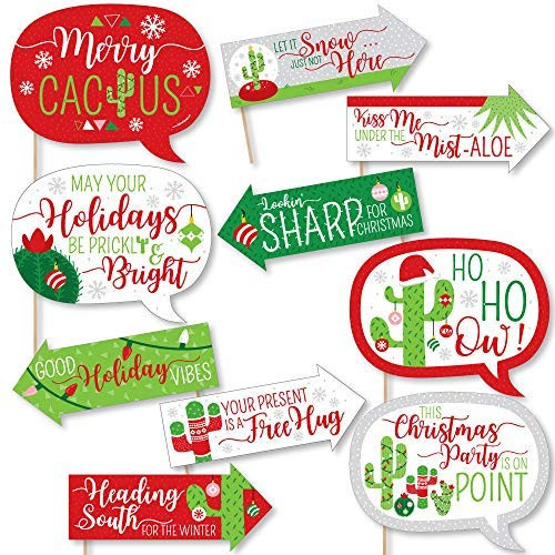 Funny Merry Cactus - Christmas Cactus Party Photo Booth Props Kit - 10 Piece