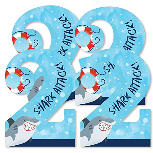 Big Dot of Happiness 2nd Birthday Shark Zone - Two Shaped Decorations DIY Jawsome Shark Second Birthday Party Essentials - Set of 20