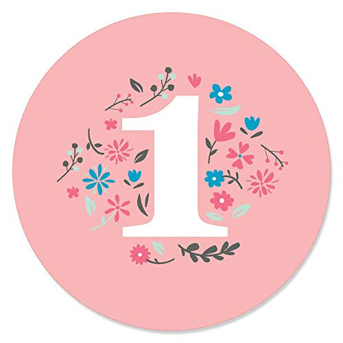She's a Wild One - Boho Floral 1st Birthday Party Circle Sticker Labels - 24 Count