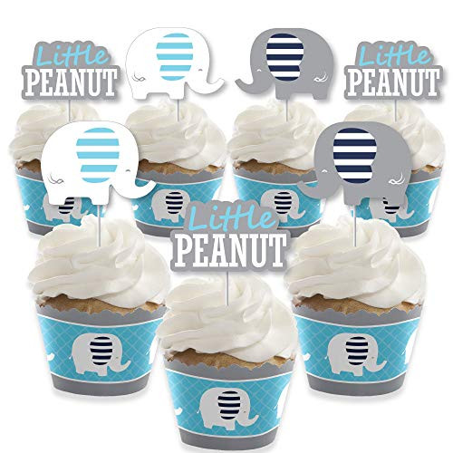 Blue Elephant - Cupcake Decoration - Boy Baby Shower or Birthday Party Cupcake Wrappers and Treat Picks Kit - Set of 24 Blue Elephant - Cupcake Decoration - Boy Baby Shower or Birthday Party Cupcake Wrappers and Treat Picks Kit - Set of 24