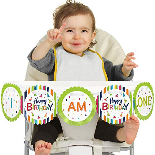 Big Dot of Happiness Cheerful Happy Birthday 1st Birthday - I Am One - Colorful First Birthday High Chair Banner