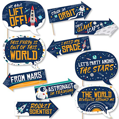 Funny Blast Off to Outer Space - Rocket Ship Baby Shower or Birthday Party Photo Booth Props Kit - 10 Piece