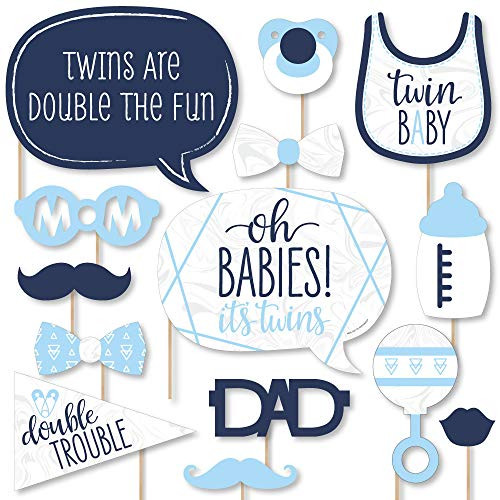 Big Dot of Happiness Its Twin Boys - Blue Twins Baby Shower Photo Booth Props Kit - 20 Count