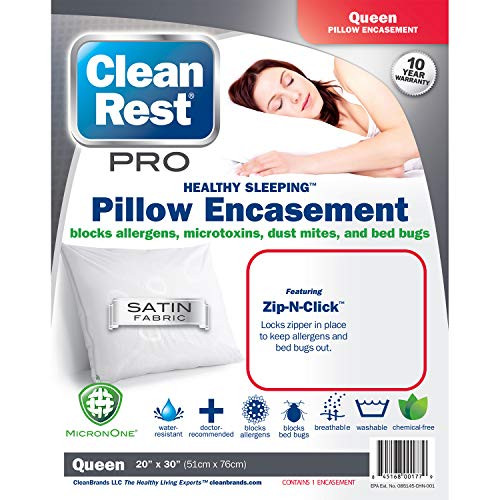 Clean Rest Pro Waterproof, Allergy and Bed Bug Blocking Pillow Encasement, Queen