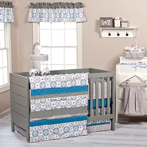 Trend Lab Monaco 3 Piece Crib Bedding Set, Blue/Gray/White