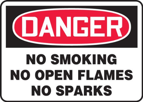 Accuform MSMK118VA Aluminum Safety Sign, Legend"DANGER NO SMOKING NO OPEN FLAMES NO SPARKS", 7" Length x 10" Width, Red/Black on White